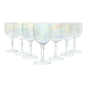 Vintage 1960s 7 Iridescent-Rainbow Optic-Swag Wine or Water Glasses 6 3/8” 10oz